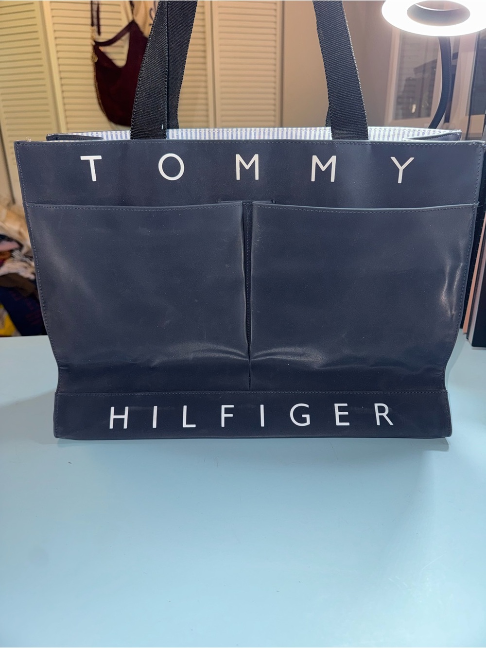 Tommy Hilfiger Navy Blue Logo Canvas Tote